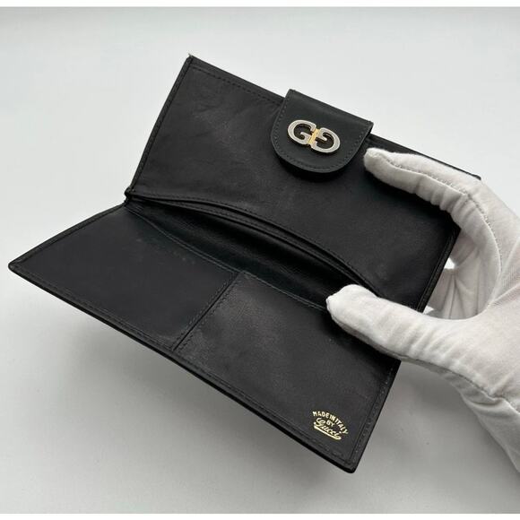 GUCCI Limited Edition Black Vintage Long Leather Card Holder Bi Fold Wallet - Picture 10 of 14